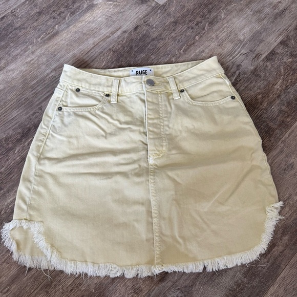 Paige Aideen high waisted butter yellow Denim Skirt with Button Fly - Picture 4 of 7